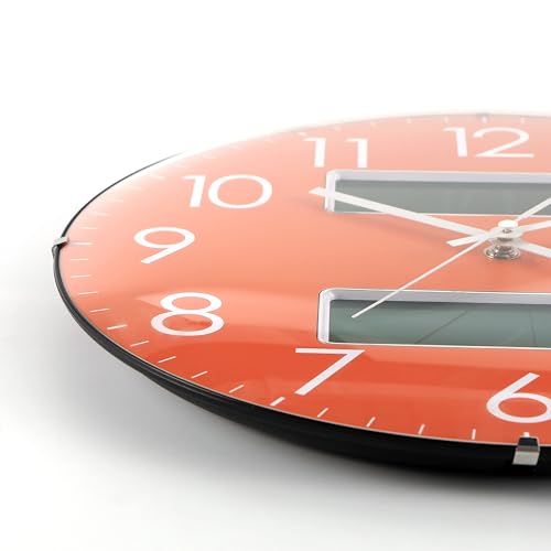 Nbdeal 13-Inch Analog Silent Wall Clock with Calendar Temperature & Humidity (Orange) - color: Orange