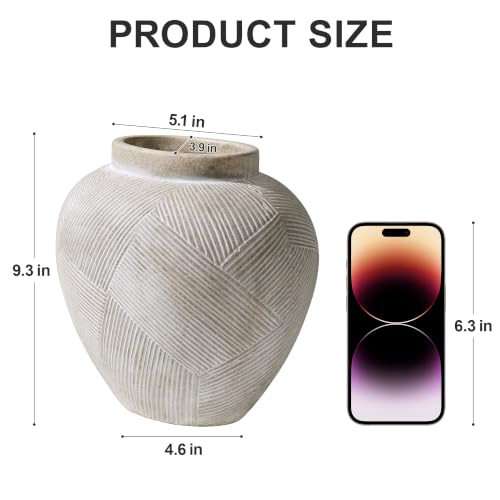 DREAMLOOM 9.3 Inch Flat Ceramic Flower Vase, Cream Grey - color: Flat-9.3" Antique White