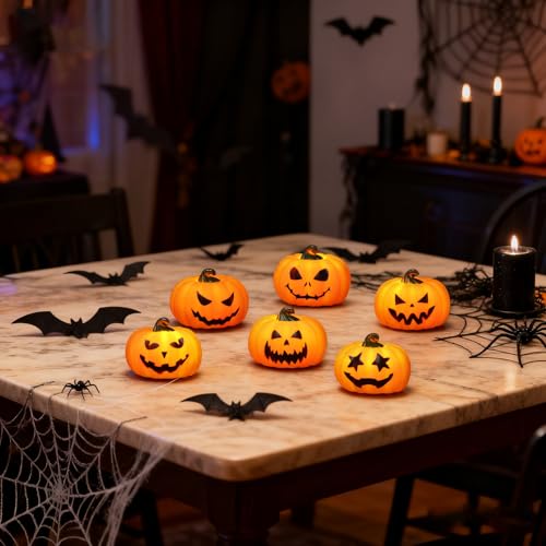 Wondise 6Pack Halloween Pumpkin Tea Lights with Remote and Timer - color: 4-Orange