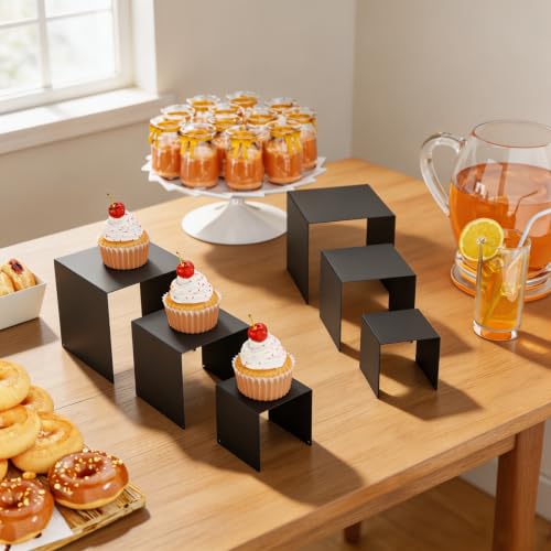 Display Stand & Risers, 6 Pcs Set Metal Rectangular Cupcake Stands - color: Black, size: 3", 4", 5"