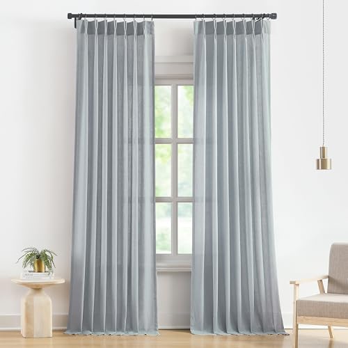Vision Home Blue Grey Linen Pinch Pleated Semi Sheer Curtains 40Wx84Lx2 - color: Blue Fog/Pinch, size: 40"W x 84"L (Pack of 2)