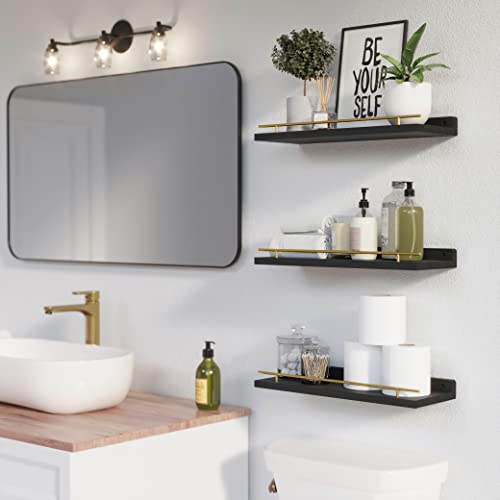 WOPITUES Floating Shelves for Wall Decor Set of 3, Black and Gold - color: Black and Gold, size: 15.7 inch