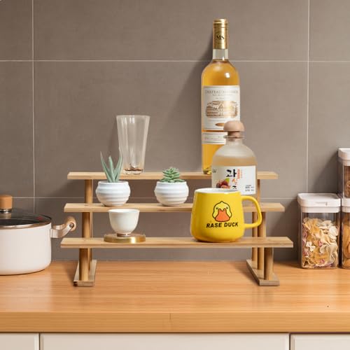 CROISSANT Bamboo and Wood 3 Tier Cupcake Stand, Food Display Risers for Party , Statues and Lego Displays, Cologne Stand, Perfume Display Stand(3 Tier,1Pack)