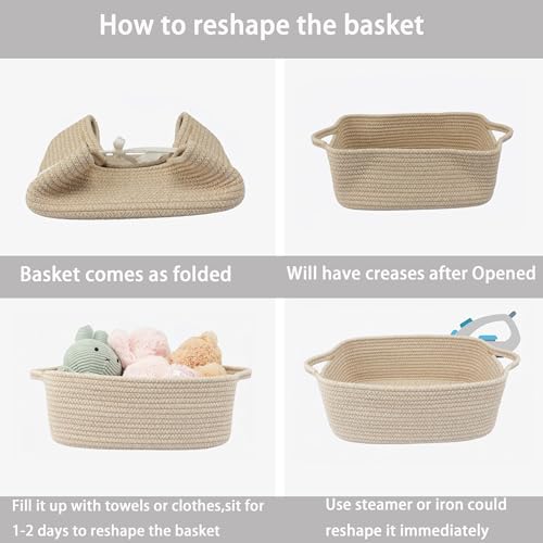 XUANGUO Medium Woven Cotton Rope Storage Basket with Handles, Oatmeal - color: Oatmeal