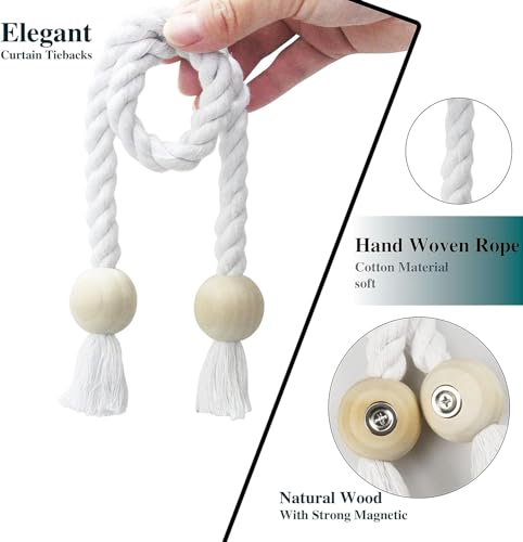 Magnetic Curtain Tiebacks Decorative Tie Back Drapes Holdbacks Nieffeiy - color: White