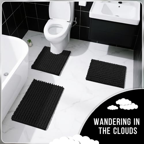 Yimobra Bathroom Rugs Sets 2 Piece, Super Absorbent Bath Mat Set, Black - color: Black, size: 32''x20''+24''x17''