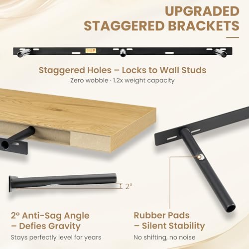 48 Inch Long Floating Shelves for Wall Set of 1, 12"D Wood Grain Shelves - color: Oak, size: 48"Wx12"Dx2"H, 1P