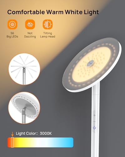 TROND Floor Lamp,5000LM Super Bright Sky LED Modern Torchiere Standing Lamp - color: Warm light Silver