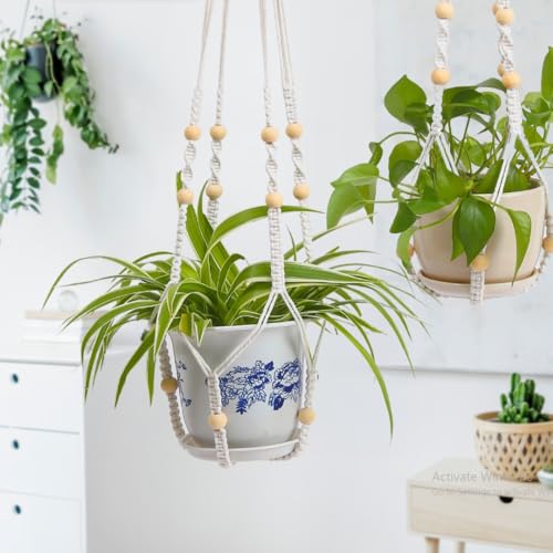 feedee Macrame Plant Hanger, Hanging Planters for Indoor Plants Holder with Wood Beads, Hanging Plant Holder for Indoor Outdoor, Gifts for Plant Lovers, Boho Home Decor Plant Hanger, Ivory - color: Ivory - Pack of 1, size: Pack of 1