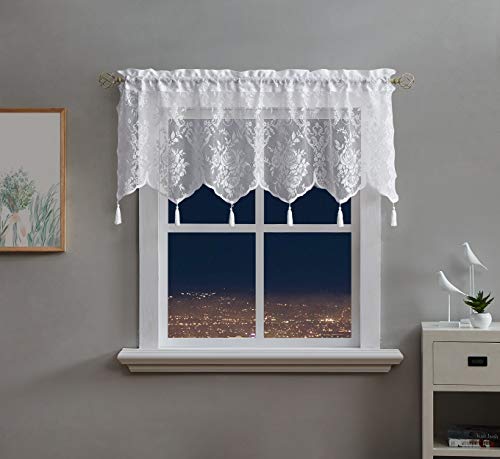 Warm Home Designs White Lace Kitchen Valance with Tassels. L White Valance - color: White, size: 54"W x 22"L (Pack of 1)