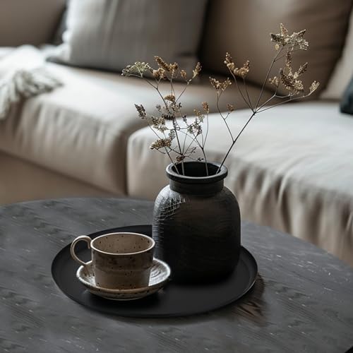 Sziqiqi Candle Holders Round Tray - 11 inches Black Metal Candle Tray for Table Centerpiece Pillar Candle Holder for Home Decorative Moderrn Candle Tray for Coffee Table Bathroom