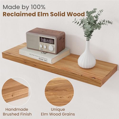 Floating Shelves for Wall, 8" Deep Elm Wood Shelves, 24in Set of 2, Natural - color: Natural, size: Flat Edge, 24inch, 2Packs