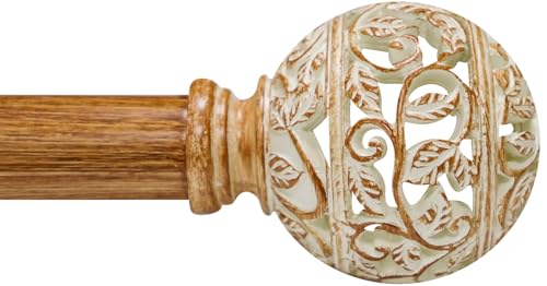 Wood Curtain Rod 66-120 Inch Heavy Duty Branch Leaf Finial - color: Wood, size: 66-120"