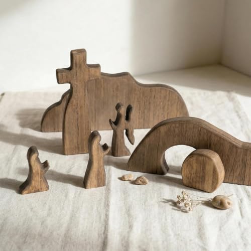 NEROSUN Wooden Empty Tomb Easter Scene and Cross Decoration - color: Wooden Empty Tomb