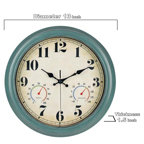 zyzamay 13 Inch Outdoor Clock with Thermometer and Hygrometer, Green - color: 13 Th Green