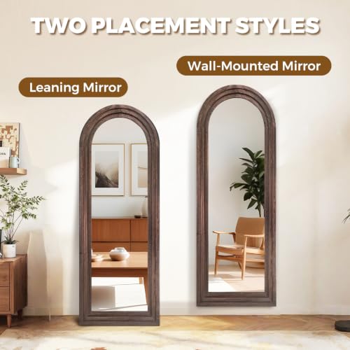 58x22 Arched Full Length Mirror, Solid Wood 3 Layer Frame, Brown - color: Brown-3 Layer-ar Frame, size: 57.9"L x 21.9"W