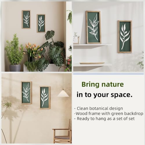 LETUBUYU 3D Wooden Leaf Sage Green Boho Wall Art, Set of 2 - color: 2 Pcs Sage Green, size: 7"X16"