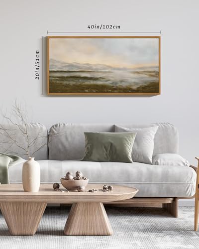 SHENIFY 20x40in Extra Large Vintage Framed Wall Art Rustic Dusk in The Forest Landscape Painting Retro Misty Mountains Range Scenery Farmhouse Bedroom Above of Bed Living Room Decor - Natural Framed - color: Forest and Mountain, size: 40"L x 20"W