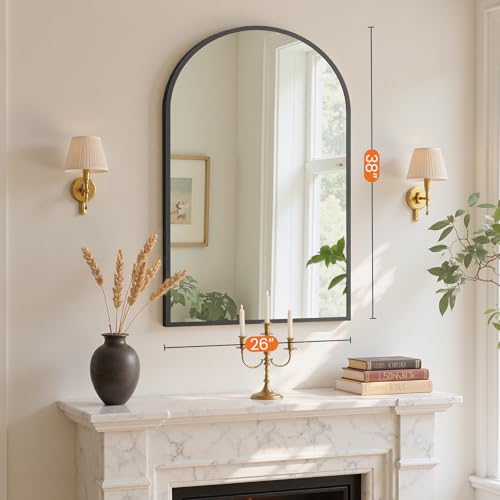 Sweetcrispy 26"x38" Arched Bathroom Mirror, Bathroom Mirrors for Over Sink - color: Black-arched, size: 38"L x 26"W