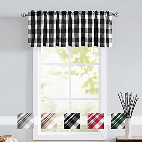 Black White Buffalo Check Valance Curtains Kitchen Plaid Window Top 52x15" - color: Black and White, size: 50"W x 15"L (Pack of 1)