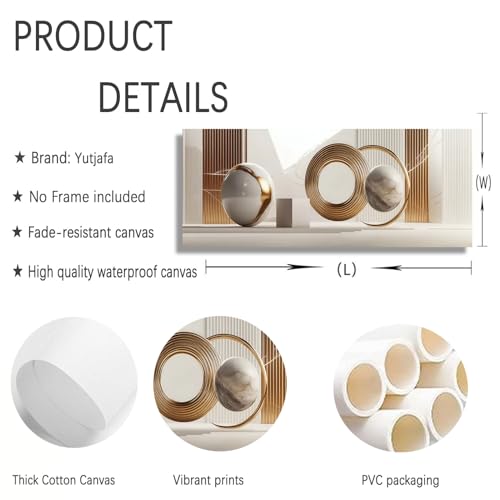 Yutjafa Extra Large Geometric Wall Art Modern Abstract Neutral Line Decor painting Pictures Nordic Gold White 2D Posters Canvas Prints for Bedroom Office Hallway Hotel Home Decoration No Frames - color: Geometric, size: 47"L x 16"W