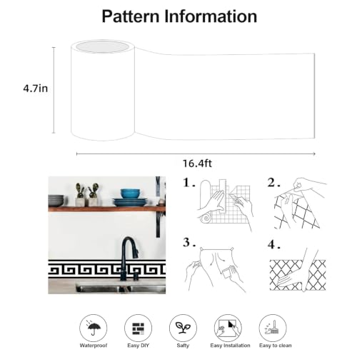 Greek Key Peel and Stick Wallpaper Border, 4.7 in x 16.4 ft - color: Black/White, size: 4.7" x 196.8"