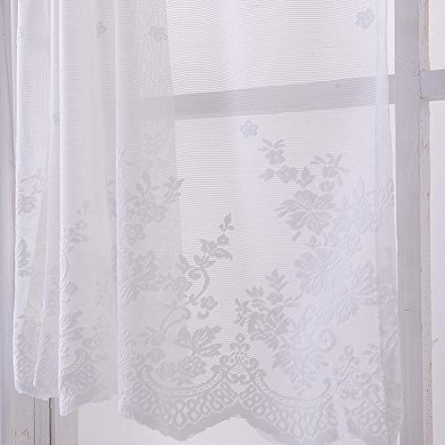 vctops Lace Sheer Kitchen Tier Curtain Set Floral Embroidered Cafe Tiers Rod Pocket Small Half Window Curtains 2 Panels (29" x 24", White) - color: White, size: 29"W x 24"L (Pack of 2)
