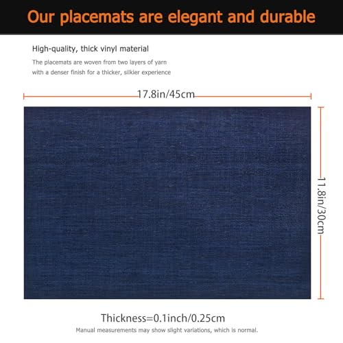Navy Blue Vinyl Placemats Set of 6, Heat Resistant Table Placemats - color: Navy Blue