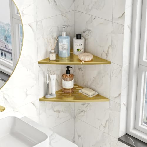 Qeke 2 Pack Corner Shower Shelf Golden, 11.5" Recessed Tile Shower Shelf - color: Brushed Golden