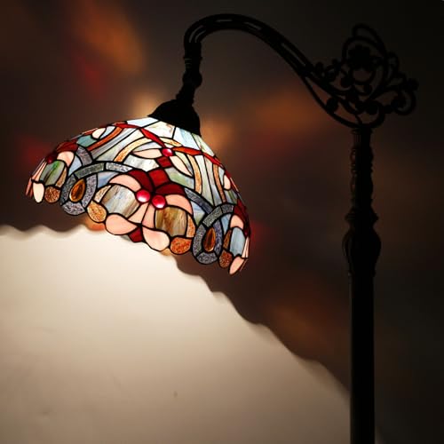 WERFACTORY Tiffany Floor Lamp Blue Pink Stained Glass Arched Lamp