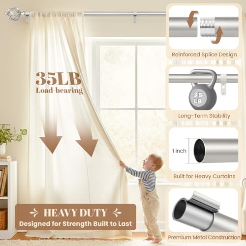 1" Farmhouse Heavy Duty Curtain Rods for Windows,Adjust 18-45",Silver - color: Antique Silver, size: 18-45 Inch & 1 Pack
