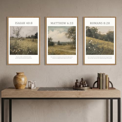 LHIUEM Large Bible Christian Scripture Framed Canvas Wall Art Set,Jesus Religious Verse Wall Decor,Vintage Nature Flowers Artwork for Living Room,Bedroom,Dining Room,Office -24"x36"x3 - color: Bible Christian Scripture Wall Art, size: 24''x36''x3