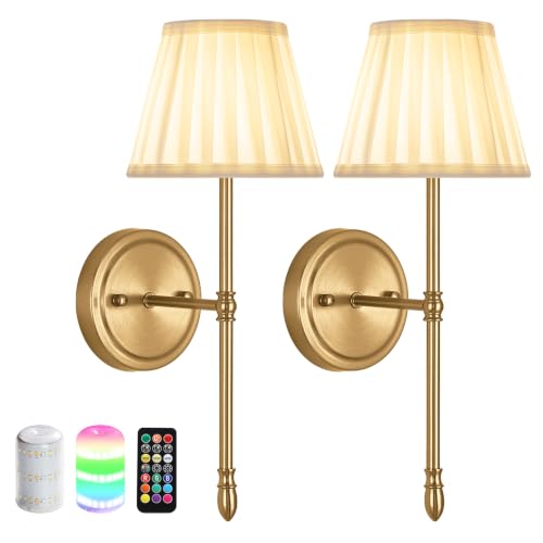 Battery Operated Wall Sconces with Dimmable Led Bulds and Remote - color: Gold