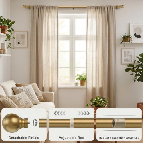 Warm Gold Curtain Rods 16-120 Inch Heavy Duty 1 Inch Diameter - color: Brass, size: 16"-120"|1 Pack