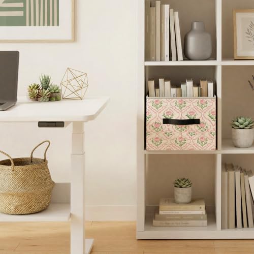 Grandmillennial Pink Rose Floral Storage Basket Organizer - color: Pink Rose