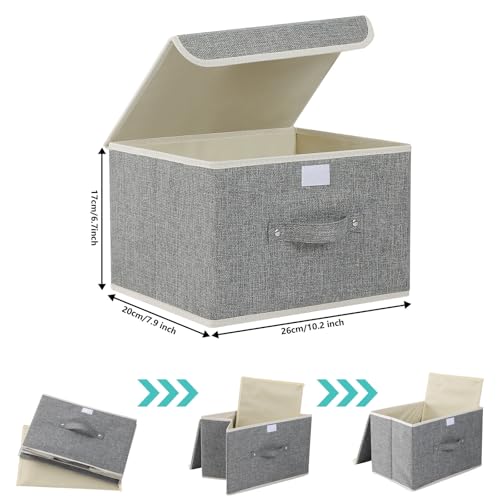 Foldable Fabric Storage Cubes with Lids,Grey 10.2x7.9x6.7in,3 Pack - color: Grey, size: 10.2x7.9x6.7in(3-pack)