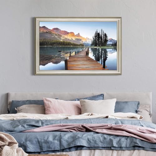 Lake Landscape Canvas Wall Art: Framed Nature Bridge Water Picture Mountain Sunset Prints for Living Room - color: Lake Bridge, size: 36"L x 24"W