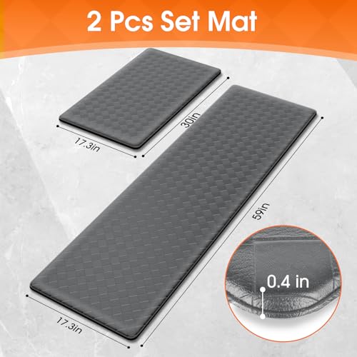 TranquilRelax 2-Piece Kitchen Mats, Cushioned Non-Slip Floor Mats, Grey - color: Grey, size: 2-Piece | 30"+59" | Standard