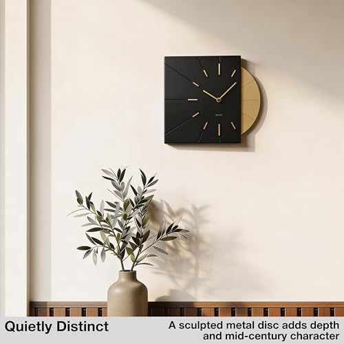 Driini Black and Gold Mid Century Modern Wall Clock, Battery Operated - color: Black