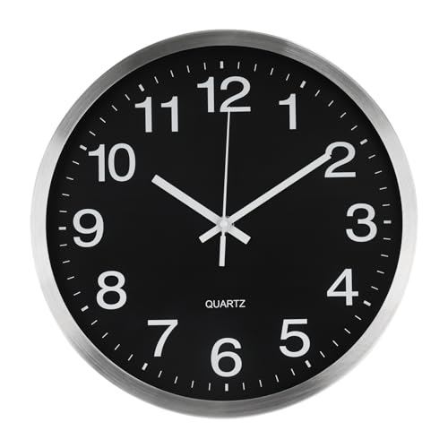 Wall Clock 12 Inch Metal Finish Silent Non Ticking Indoor Clock Round Battery Operated Stainless Steel Wall Clocks for Home, Office, Living Room (Black-Silver Brushed Finish, 12 Inch) - color: Black-silver Brushed Finish, size: 12 Inch
