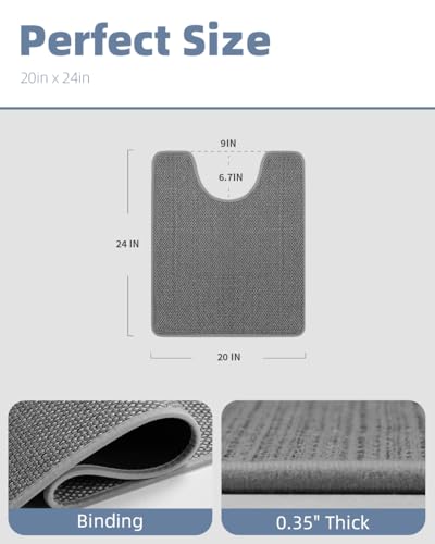PADOOR Braided Toilet Rugs U Shaped 20''x24'', Non Slip Toilet Mat, Grey - color: Grey, size: 20''x24'' U-Shaped