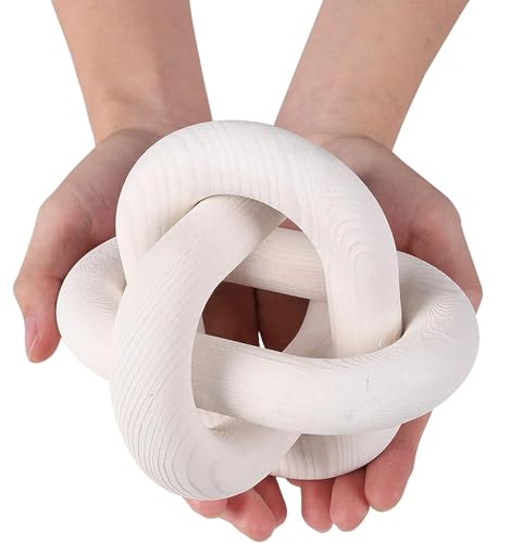 Wood Knot Decor -Coffee Table Decor Shelf Decor Table Books Hand Carved Home Decoration Boho Country Rustic Modern Shabby Chic Style Decor 3 Link Wooden Knot Chain Link Decor (White) - color: White