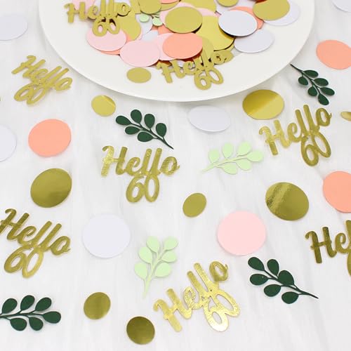 300PC 60TH Birthday Confetti for Table Pink and Sage Green Happy 60TH Birthday Decorations for Woman Dots Hello 60 Confetti Scatters Sixty Party Decor Supplies - style: Pink Hello 60 Confetti