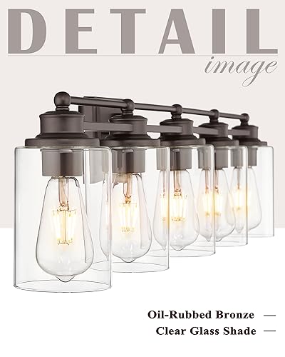Bathroom Light Fixtures, HWH 5-Light Vanity Lights Over Mirror, 37-inch Farmhouse Wall Light, Oil-Rubbed Bronze Finish, 5HLT63B-5W ORB - color: ORB, size: 5 Lights