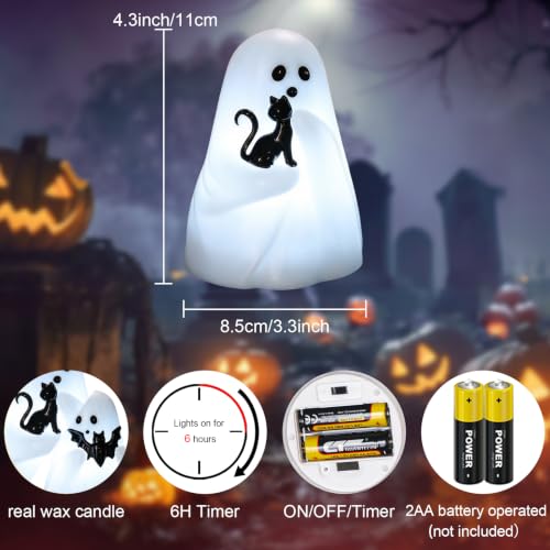 GenSwin Bat & Cat Ghost Halloween Ghost Flameless Candles with Timer - color: Bat & Cat Ghost