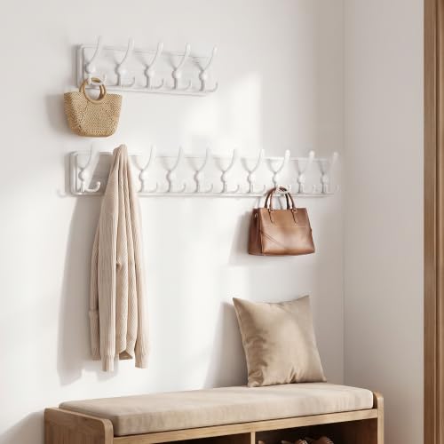 WEBI Coat Rack Wall Mounted,Wood Coat Hooks Wall Mount,16" Hole to Hole,Large Coat Hanger Wall Hook Rack,5 Triple Hooks for Hanging Coats,Hats,Jacket,Clothes,Entryway,White,2 Packs - color: White/White, size: 5 Hooks(2 Packs)