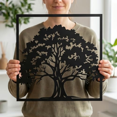 Tree of Life Metal Wall Art Decor | 17'' x 17'' x 0.05'' Tree Art Themed Wall Decorations | Handmade Indoor and Outdoor Wall Art (Tree, Black) - size: 17'' x 17'', style: Tree of life