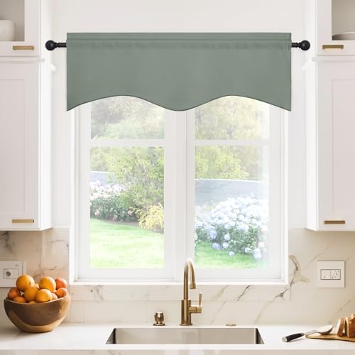NICETOWN 2 Panels Sage Green Kitchen Valances for Windows, 42W x 18L - color: Sage Green, size: 42"W x 18"L (Pack of 2)