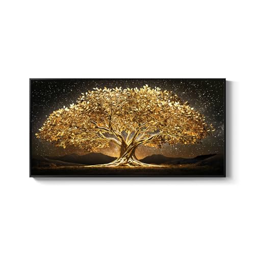 Large Framed Black and Gold Tree of Life Wall Art for Living Room, 60x30 In - color: Black and Gold, size: 60"L x 30"W