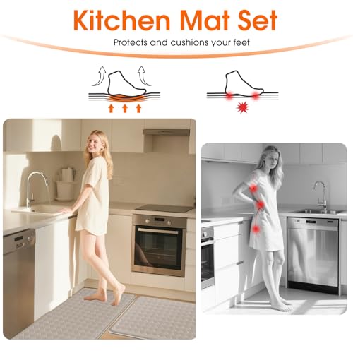 TranquilRelax 2-Piece Kitchen Mats, Cushioned Non-Slip Floor Mats, Taupe - color: Taupe, size: 2-Piece | 30"+47" | Standard